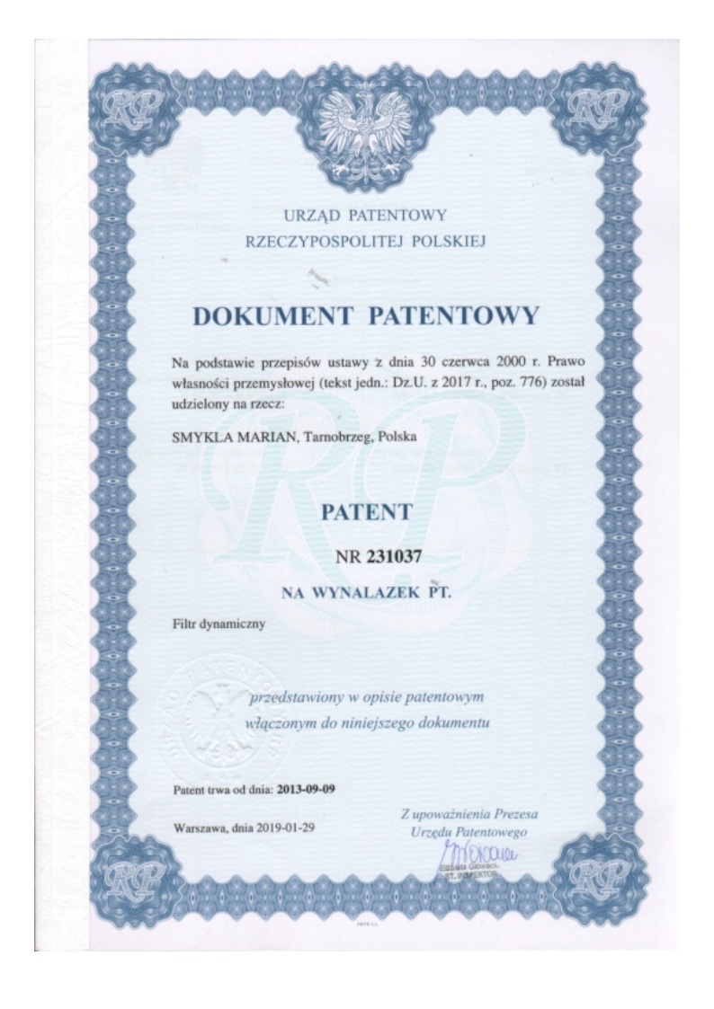 Patent nr 231037: Filtr dynamiczny